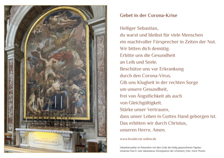 Aufruf der Schützen zum Gebet in der Corona-Krise „Heiliger Sebastian, beschütze uns“